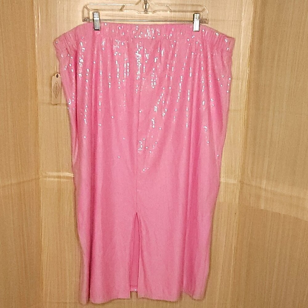 St. John's Bay Womens Plus Light Pink Sequin Elastic Waist Midi Skirt - Picture 2 of 9